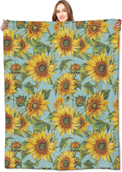 Sunflower Blanket,Vintage Yellow Floral Aesthetic Throw Blankets,Gifts for Women & Flower Lovers,Lightweight Soft Fleece,for Picnic Sofa Couch Bed Room Travel,Birthday Decor,40x50in