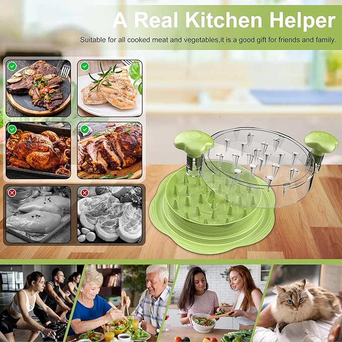 SURETIVIAN Chicken Shredder Tool Twist Large Chicken Breast Shredder with Brush&Fork, Visible Meat Shredder Machine, Anti-Slip Strip, Ergonomic Handle, BPA Free, Suitable for Pork Beef Chicken(Matcha)