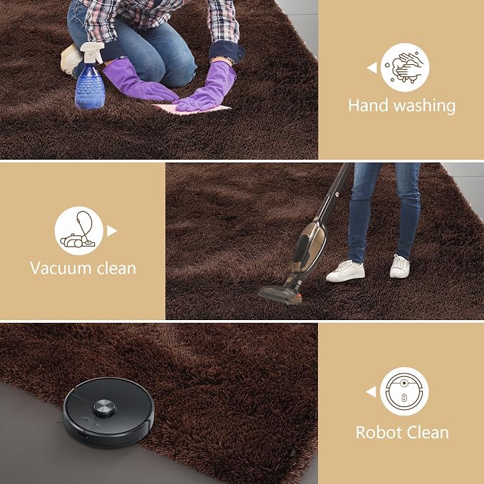 Shag Runner Rug for Bedroom Living Room 3x7 Upgrade Non-Slip Fluffy Soft Bedside Rugs,Brown Shaggy Carpet for Livingroom Dorm Home Decor Aesthetic