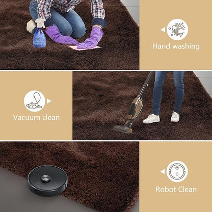 Shag Runner Rug for Bedroom Living Room 3x7 Upgrade Non-Slip Fluffy Soft Bedside Rugs,Brown Shaggy Carpet for Livingroom Dorm Home Decor Aesthetic