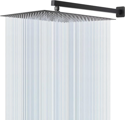 HarJue Shower Head with Extension Arm, High Pressure Square with ShowerArm, Stainless Steel Rainfall-Waterfall Full Body Coverage (16'' Shower with 20'' Arm, Matte Black)