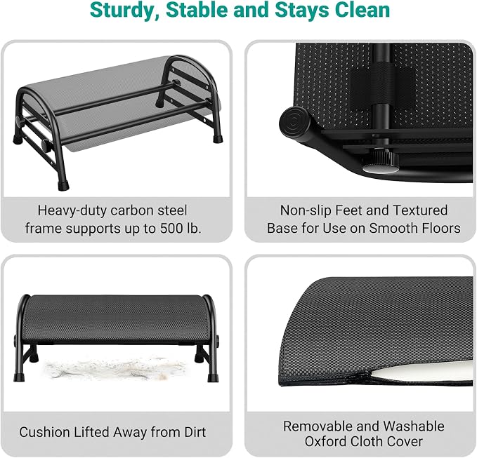 YEASHEIN Adjustable Foot Rest for Under Desk at Work, Ergonomic Under Desk Footrest with 6 Positions, Foot Stools for Under Office Desk Chair, Leg Rest for Home, Car, Computer, Gaming Accessories