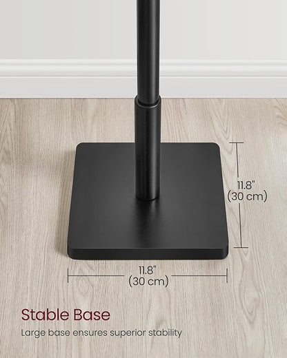 VASAGLE Solid Wood Coat Rack, Free Standing Hall Coat Tree with 8 Hooks, 3 Height Options, for Coats, Hats, Bags, Purses, for Entryway, Hallway, Rubberwood Hooks and Pole, Ink Black URCR010B01