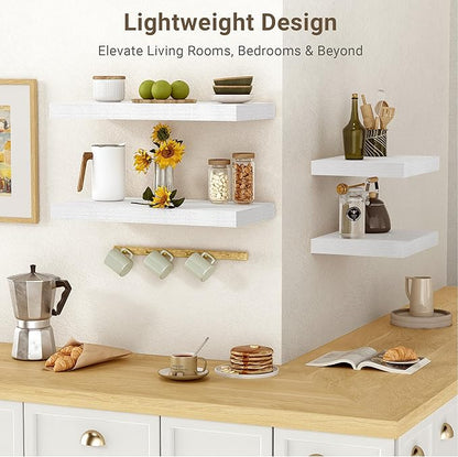 Vivelove 10 in Deep Floating Shelves for Wall, 10.2" x 10.2" x 1.5" Shelves for Room Wall Mounted, 1.5 Inch Thick Shelf for Bathroom Bedroom Kitchen Book Room, Modern Farmhouse Decor, Set of 2, White