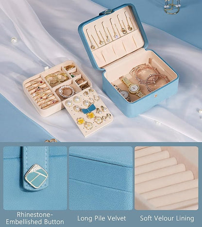 Homde Jewelry Box Small for Women: Ring Earring Organizer Storage for Dresser - Necklace Bracelets Holder with Multi Compartments(Light Blue)