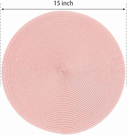 FunWheat Round Braided Placemats Set of 6 Place Mats for Dining Tables Woven Washable Non-Slip Table mats 15 inch(Pink, 6pcs)