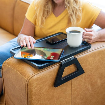 Shamrock Home Bamboo Trayble Couch Arm Table, Clip On Tray Sofa Table for Couches. Sofa Arm Tray for TV Dinners, Remotes, Drinks, Snacks and Small Spaces - 15.75 x 11inch, Black
