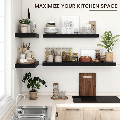 Floating Shelves for Wall, 48 Inch Wide x 12 Inch Deep Floating Shelves, Long Wood Floating Wall Shelf Shelves for Living Room Bathroom Bedroom Kitchen Home - (Black, 48" W x 12" D x 2" H)