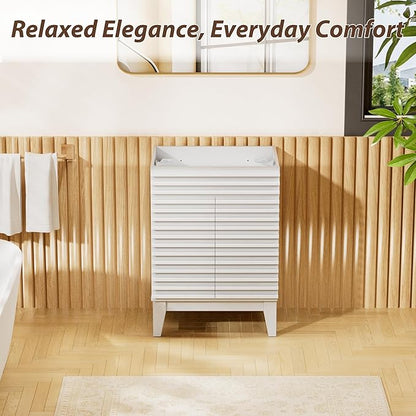 APRILSOUL 24" Bathroom Vanity, Mid-Century Bathroom Vanity Cabinet with 2 Soft Closing Doors, Freestanding Bathroom Cabinet, Particleboard Frame with Wood Grain Laminate, White(Sink Not Included)