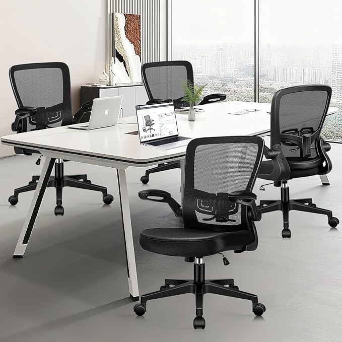 Desk Chairs with Wheels, Ergonomic Mesh Office Chair Adjustable Height and Swivel Lumbar Support Home Office Chair with Flip Up Armrests, Set of 16