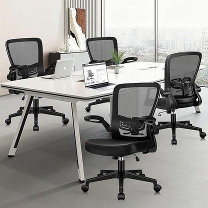 Desk Chairs with Wheels, Ergonomic Mesh Office Chair Adjustable Height and Swivel Lumbar Support Home Office Chair with Flip Up Armrests, Set of 10