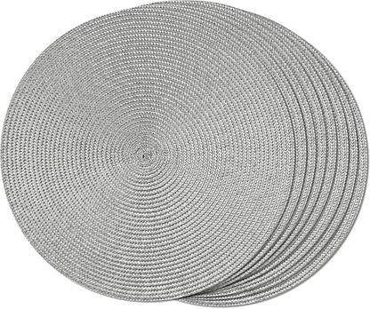 FunWheat Round Braided Placemats Set of 8 Place Mats for Dining Table Woven Washable Non-Slip Table Mats 15 Inch(Grey,8pcs)