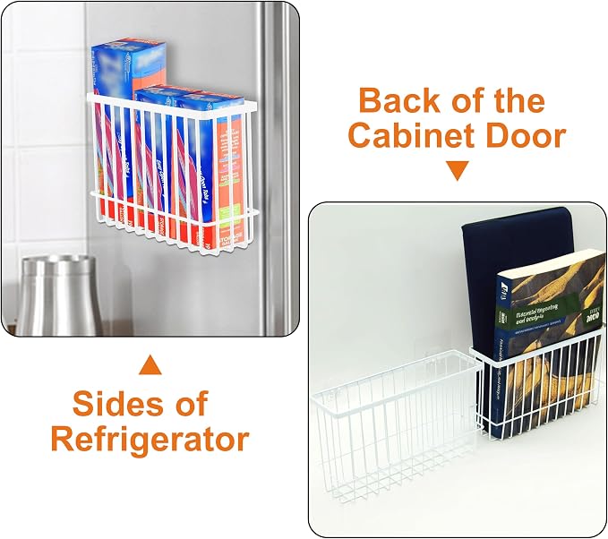 3 Pack Cabinet Door Organizer, Foil and Plastic Wrap Organizer, Wall Mounted Kitchen Organizers and Storage Wire Basket, Pantry Door Storage Kitchen Wrap, White