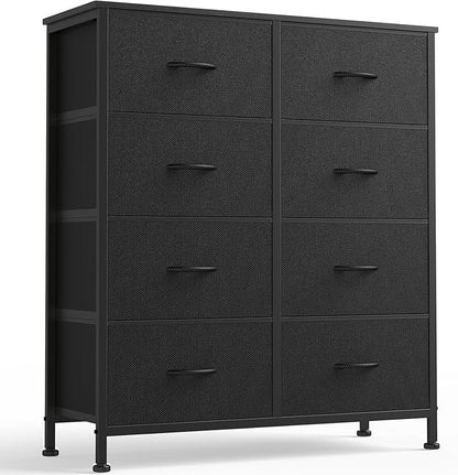 OLIXIS 8 Drawer Storage Dresser with Wood Top - Wide Fabric Chest Organizer for Bedroom, Closet, Living Room,Tower Cabinet, TV Stand, Hallway Entryway Furniture,Black