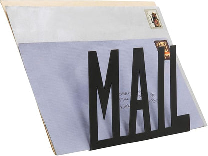 MyGift Mail Holder Organizer Countertop Modern Metal Black with Cutout MAIL Lettering Design, Office Desktop Envelope and Document Storage Rack
