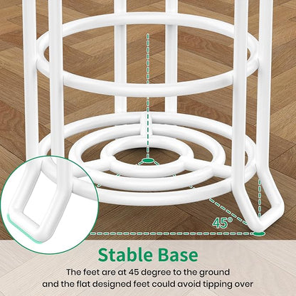 TomCare Toilet Paper Holder Toilet Paper Stand and Dispenser for 4 Mega Rolls Metal Wire Free Standing Toilet Tissue Paper Roll Storage Shelf Bathroom Accessories Storage Organizer White