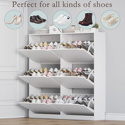 BORNOON Shoe Cabinet with 6 Flip Drawers, Slim Narrow Shoe Storage Cabinet, Freestanding Shoe Organizer for Entryway, Hallway, Foyer