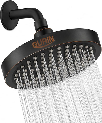 GURIN Shower Head - Powerful High Pressure Rain Shower Head 6 Inch - Luxury Rainfall Showerhead with Adjustable Angles, 90 Anti-Clog Nozzles, Tool-Free 1-Min Install, Premium Oil Rubbed Black Finish