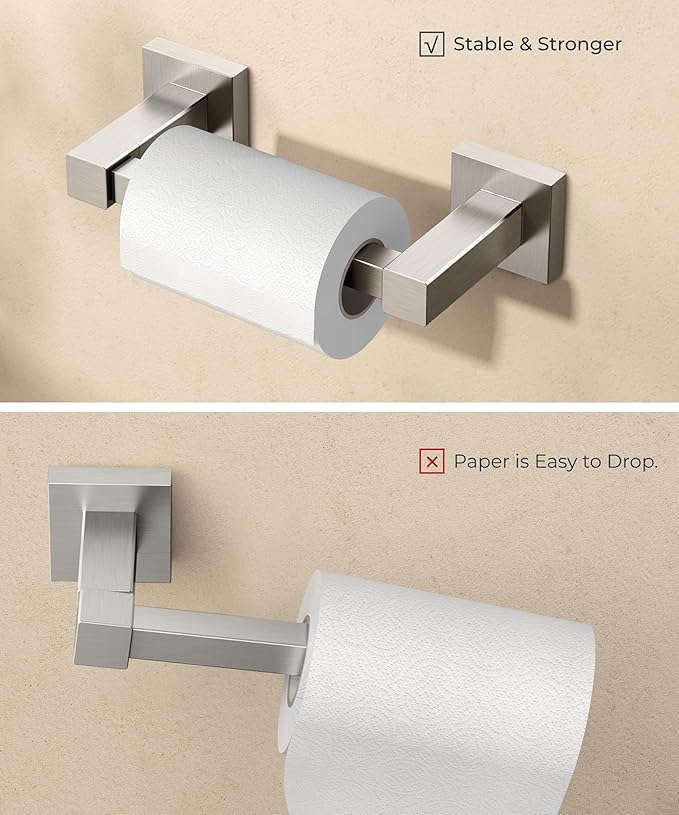 FORIOUS Toilet Paper Holder Wall Mount, Stainless Steel Rustproof Double Post Pivoting Tissue Roll Holder for Bathroom, Commercial Toilet Paper Dispenser (Stainless Steel, Square 2 Pack)