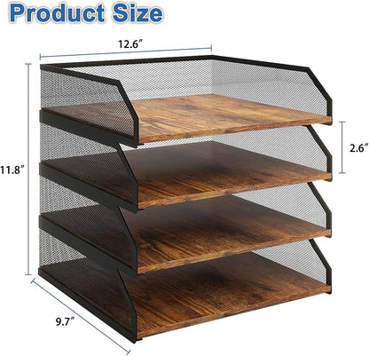 Natwind 4-Tier Stackable Paper Tray, Metal Mesh Desktop Organizer, Paper Sorter, Letter Trays,File Document Storage Rack for for Home, Office, School (Retro)