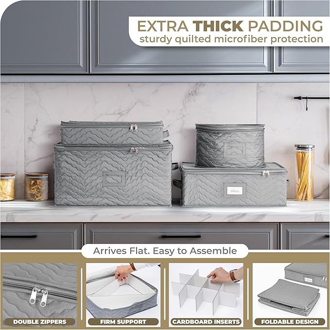 Sorbus Stemware Storage Chest - Deluxe Quilted Case with Dividers - Service for 12 - Great for Protecting or Transporting Wine Glasses, Champagne Flutes, Goblets, and more (Storage Glass - Gray)