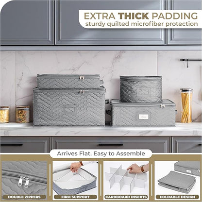 China Serving Platter Organizer - Quilted Exterior, Handles & Felt Dividers - Perfect for Packing Dishes