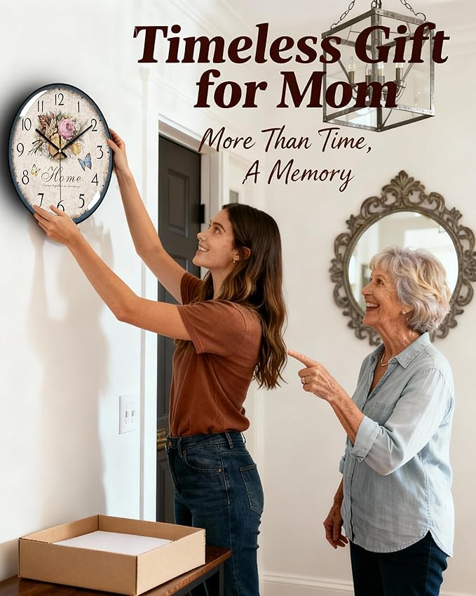 Decorative Wall Clocks Batterys Operated, Retro Wall Clock with Glass Dial, 12-Inch Dial with Roman Numerals, Silent and No Ticking, Suitable for Living Room, Bedroom, Dining Area, Workspace