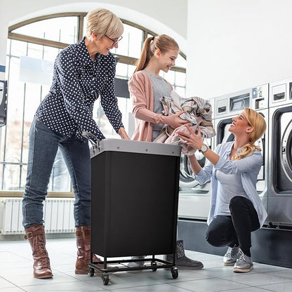 Lifewit 165L Laundry Basket with Wheels, Large Heavy Duty Commercial Rolling Laundry Hamper with Handles, Tall Steel Frame Laundry Cart for Laundry Room Bedroom Hotel Home Dorm, Black