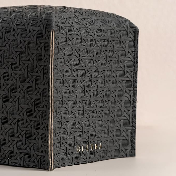 OLETHA Square Tissue Box Cover - Aesthetic Desk Decor for Room, Home & Office - Tissues Cube Boxes Holder - Lattice Patterns, Charcoal