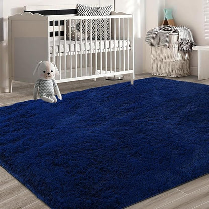 Shag Area Rugs for Bedroom Living Room,5X8 Ultra Soft Fluffy Area Rugs for Dorm,Indoor Carpet Plush Rugs for Living Room Home Decor, Navy Blue