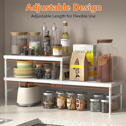HI NINGER Expandable adjustable stackable kitchen organizer,Spice Racks,Counter Shelf for Cabinets,Small Cupboard Organizers,Heavy Duty Metal Pantry Storage Shelves Racks for kitchen,cabinet