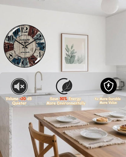 Decorative Wall Clocks Batterys Operated, Retro Wall Clock with Glass Dial, 12-Inch Dial with Roman Numerals, Silent and No Ticking, Suitable for Living Room, Bedroom, Dining Area, Workspace