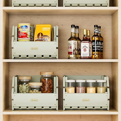 Wood Potato Onion Storage Bins - Wooden Stackable Produce Basket - Fruit Vegetable Storage for Kitchen Pantry Organization, Set 3 Pieces