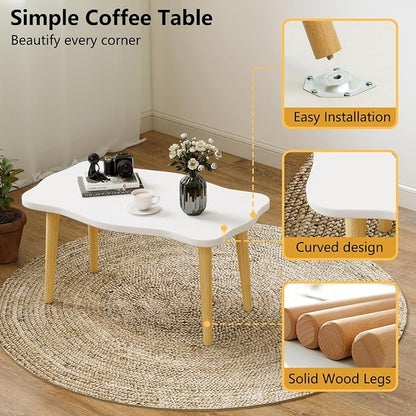 Cookie Coffee Table Low Table with 4 Solid Wood Sturdy Legs,Floor Table Desk for Sitting on The Floor,19.7"D x 31.5"W x 16"H Inches,Living Room/Toy room Furniture,Rental house Furniture(White)