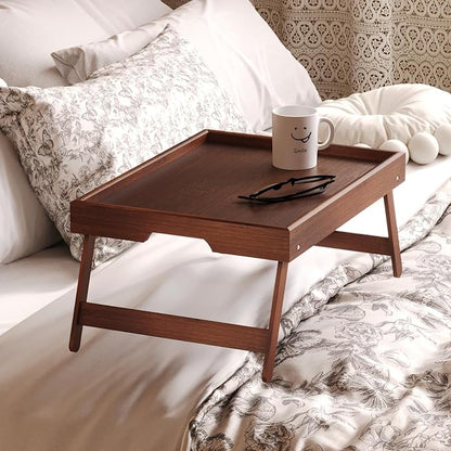 Fibogollo 4 Pack Bamboo Bed Tray Table with Folding Legs,Breakfast Trays,Serving Tray for Food and Snack,Laptop Trays for Working(Brown)