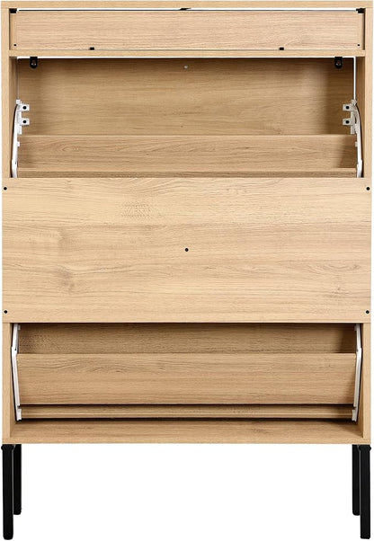 XIAO WEI Shoe Cabinet, Shoe Storage Organizer Cabinet with 2 Flip Wavy Line Drawers, Freestanding Shoe Rack with Adjustable Shelf for Entryway, QH242-1