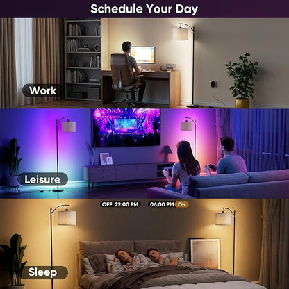 Smart LED RGBCW Corner Lamp with Linen Lampshade Works with Alexa, Color Changing Standing Lamp with 16 Million DIY Colors, Music Sync, Tall lamp for Living Bedroom Room,APP/Voice/Remote Control