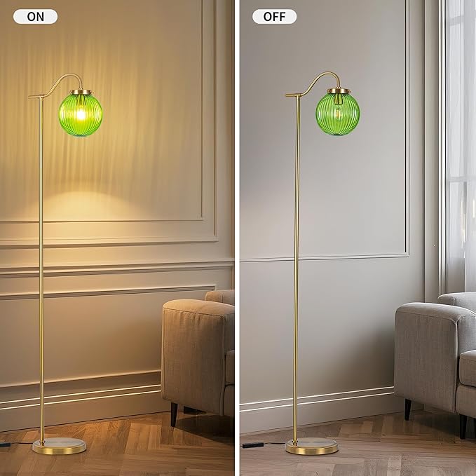 MAYNA Bedroom Floor Lamp, Modern Green Shade, 67" Tall, Suitable for Bedroom, Study, Office (Includes 2700K Bulb) (Gold and Green)