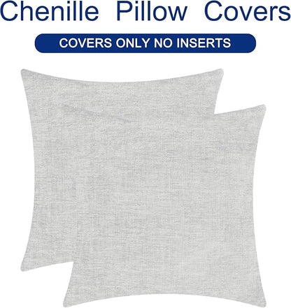 CaliTime Throw Pillow Covers Decorative 24 X 24 Inches Pack of 2 Cozy Chenille Cushion Cases for Couch Sofa Bed Living Room Home Moonbeam Gray