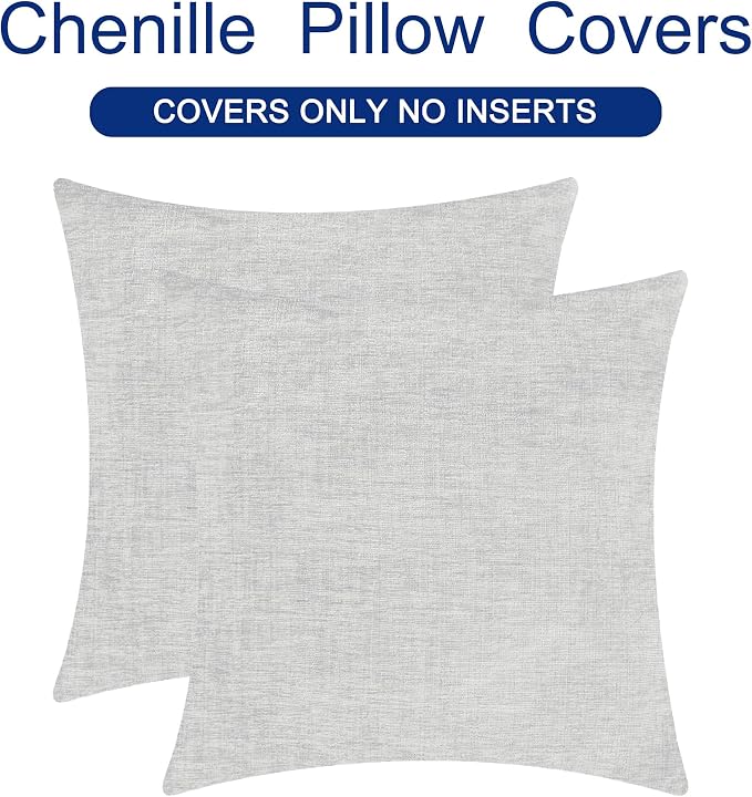 CaliTime Throw Pillow Covers Decorative 16 X 16 Inches Pack of 2 Cozy Chenille Cushion Case for Couch Sofa Bed Living Room Home Moonbeam Gray