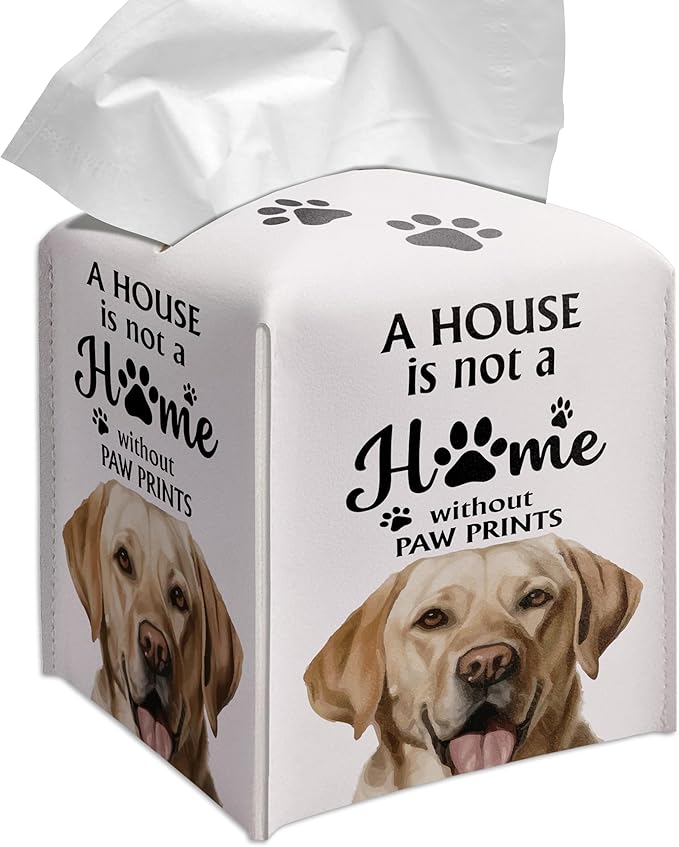 Grace Yonks Cute Labrador Tissue Box Cover Square, Labrador Dog Cube Case for Facial Tissues, 5.2" PU Leather(035)