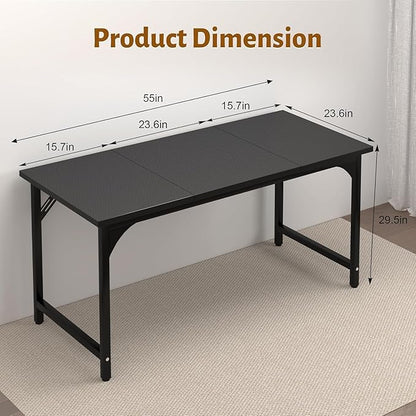 Computer Desk, 55 Inch Home Office Desks, Office Desk for Gaming Writing Study Work, Study Table with Large Legroom, Computer Desk with Metal Frame (Black Carbon Fiber Tabletop, 55inch)