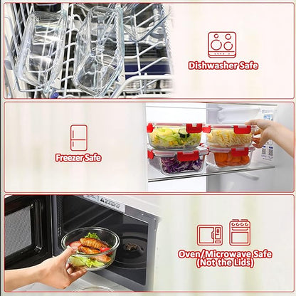 M MCIRCO 24-Piece Glass Food Storage Containers with Locking Lids,Glass Meal Prep Containers Set - Airtight Lunch Containers, Microwave, Oven, Freezer and Dishwasher, Red