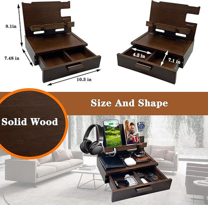 VEIYAILU Gifts for Men Women Him Husband Son Boyfriend Birthday Nightstand Organizer Wood Phone Docking Station Birthday Gifts (Deep Walnut)