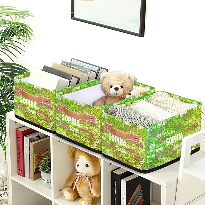 Personalized Small Storage Basket with Name, Countertop Toilet Paper Basket, Entryway Organizing Keys Books Toys Towels, Desk Shelf Makeup Organization, Bright Shiny Lime Green Sequins