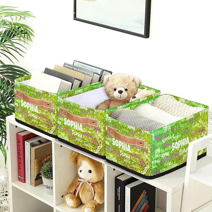 Personalized Small Storage Basket with Name, Countertop Toilet Paper Basket, Entryway Organizing Keys Books Toys Towels, Desk Shelf Makeup Organization, Bright Shiny Lime Green Sequins