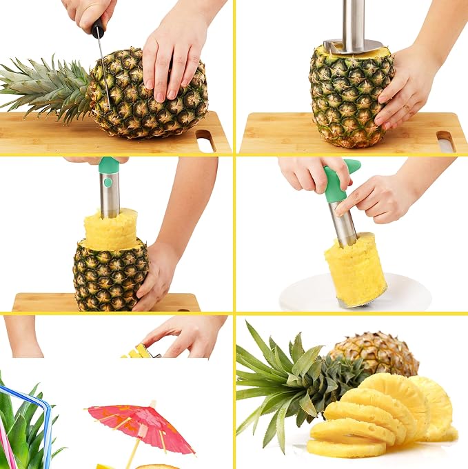 Zulay Kitchen Pineapple Corer and Slicer Tool – Stainless Steel Pineapple Cutter with Eye Remover Tool – Ergonomic Handle & Easy Core Remover – Reinforced Heavy-Duty Blade – Light Green