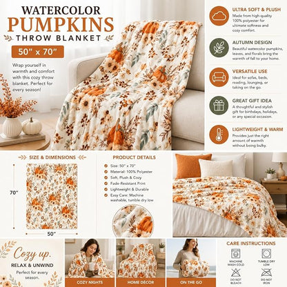 Fall Fleece Throw Blanket: Velvety Soft, Durable Plush Accent for Bed or Couch (Vintage Harvest, 50 x 70 inches)
