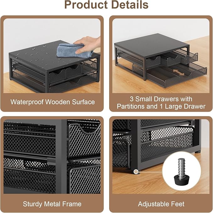Coffee Pod Holder For Counter, 3 Pull-Out 72 K-Cup Holder Drawer, Wooden Cafe Pods Storage Organizer with Sliding Drawers for Coffee Station, Home, Kitchen, Office, Dorm (Black)