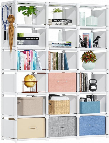 Mavivegue Book Shelf, 18 Cube Storage Organizer, DIY Bookcase, Metal Cube Bookshelf, Tall Book case for Bedroom, Living Room, Office, Closet Storage Organizer, Black Cubicle Storage Rack-White